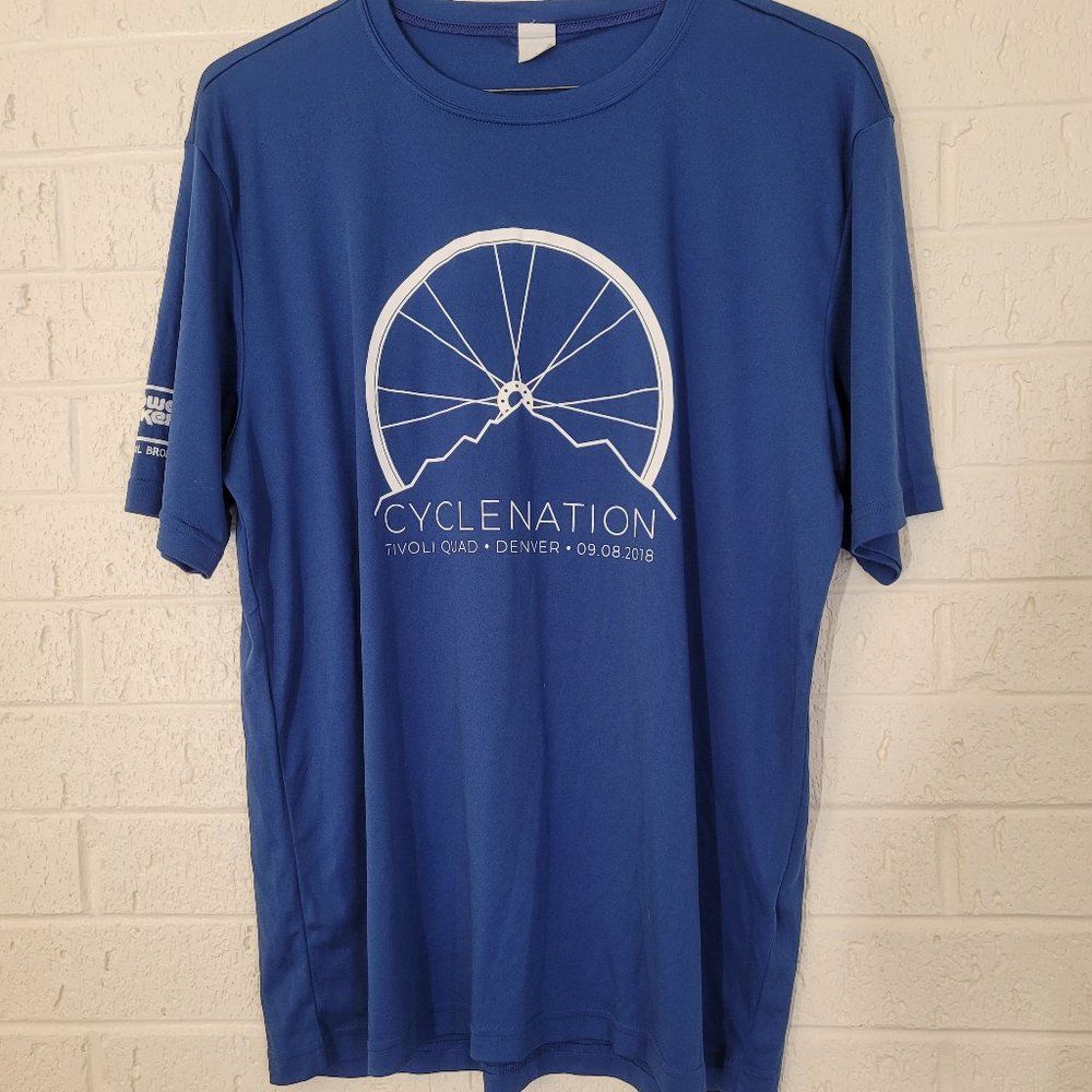 SportTek Blue Cycle Nation Cycling Athletic Tshirt